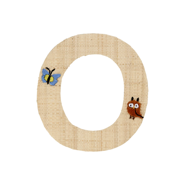 O Raffia Alphabet Sticker with Owl Embroidery - Rice DK