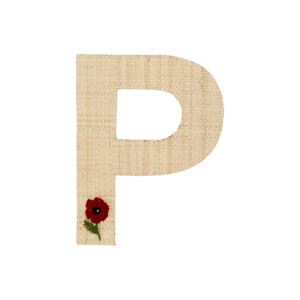 P Raffia Alphabet Sticker with Flower Embroidery - Rice DK