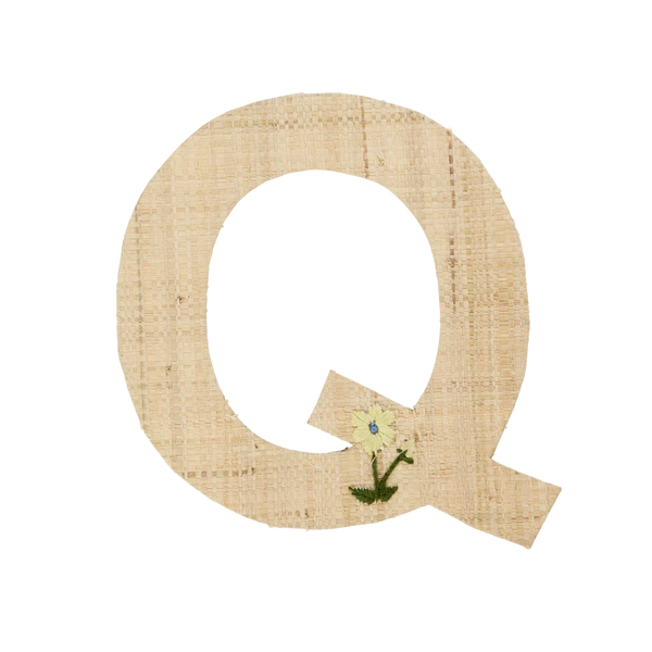Q Raffia Alphabet Sticker with Flower Embroidery - Rice DK