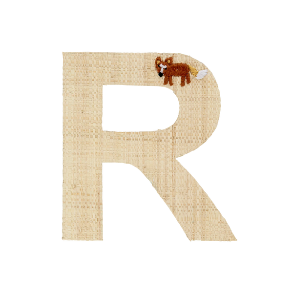 R Raffia Alphabet Sticker with Fox Embroidery - Rice DK