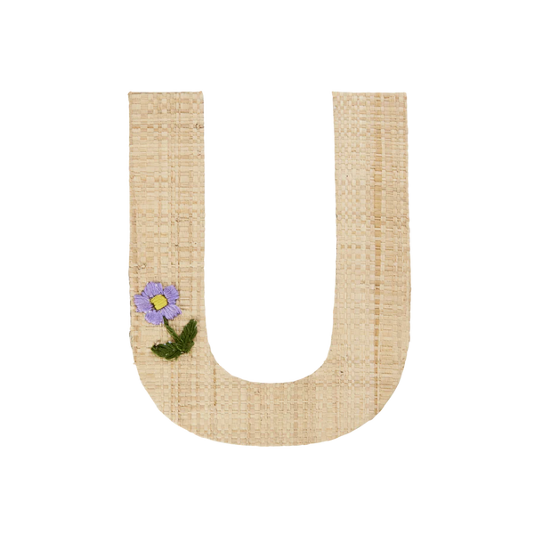 U Raffia Alphabet Sticker with Flower Embroidery - Rice DK