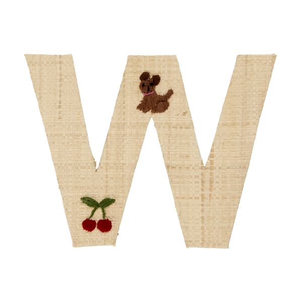 W Raffia Alphabet Sticker with Cherry Embroidery - Rice DK