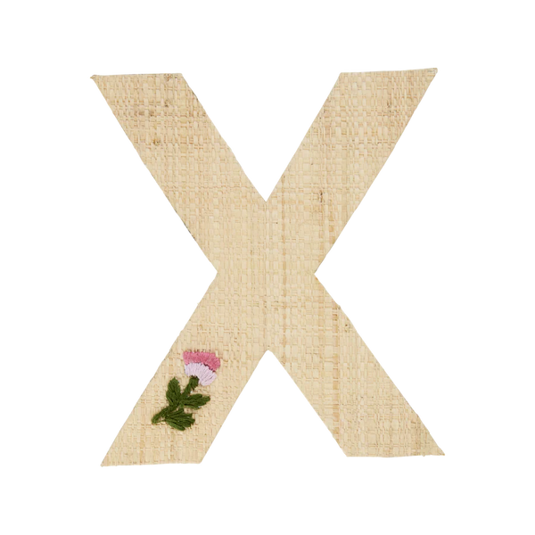 X Raffia Alphabet Sticker with Flower Embroidery - Rice DK