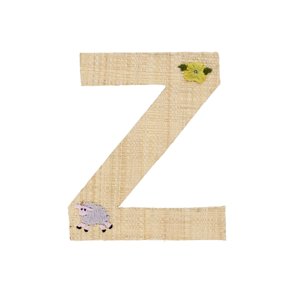 Z Raffia Alphabet Sticker with Flower & Sheep Embroidery - Rice DK