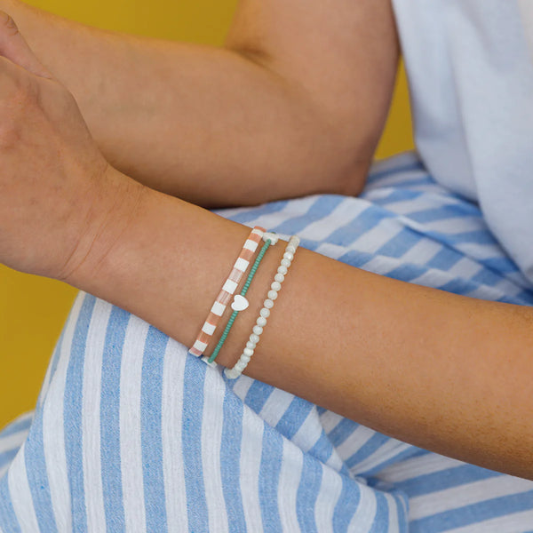 Shell Pink Checkerboard Layering Bracelets - Wanderlust Life