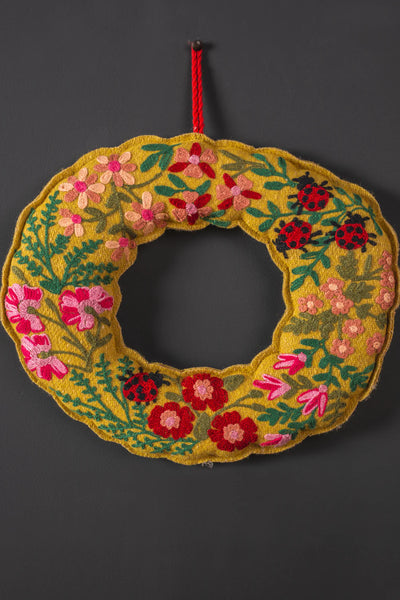 Ladybirds & Flowers Ochre Felt Wreath - Ian Snow