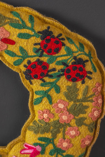Ladybirds & Flowers Ochre Felt Wreath - Ian Snow