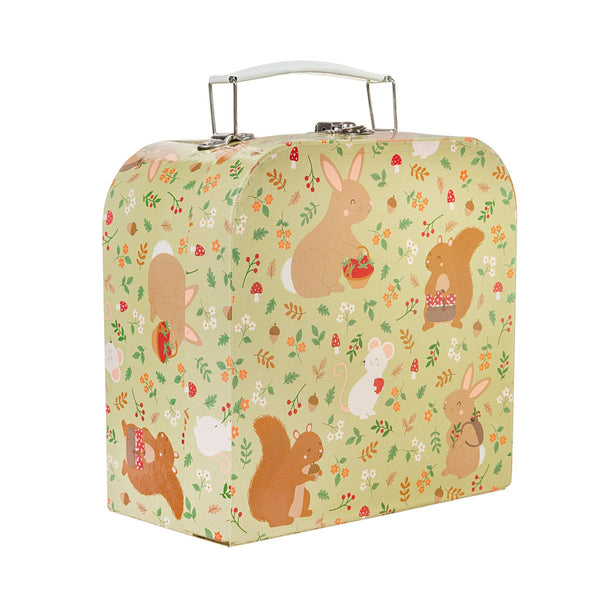 Children's suitcase with animal pattern on a white background