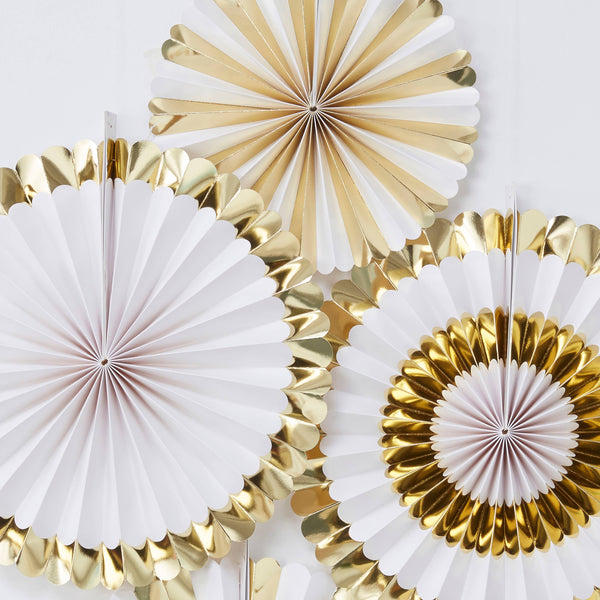 Gold and White Fan Decorations - 5 Pieces - Ginger Ray