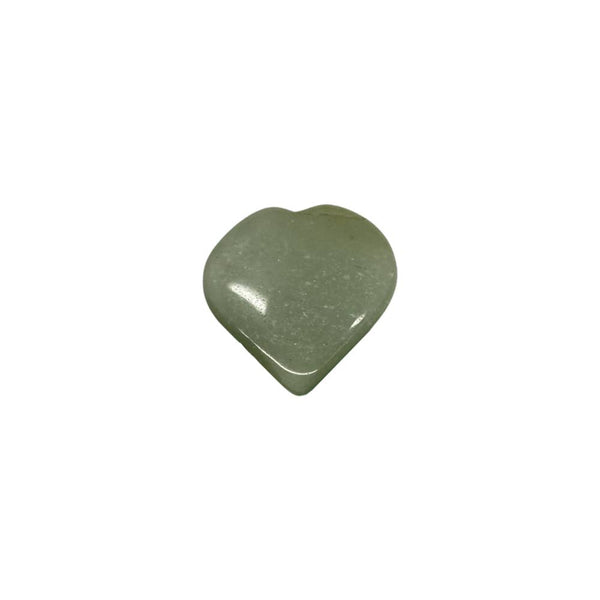 Heart-shaped green aventurine stone on a white background