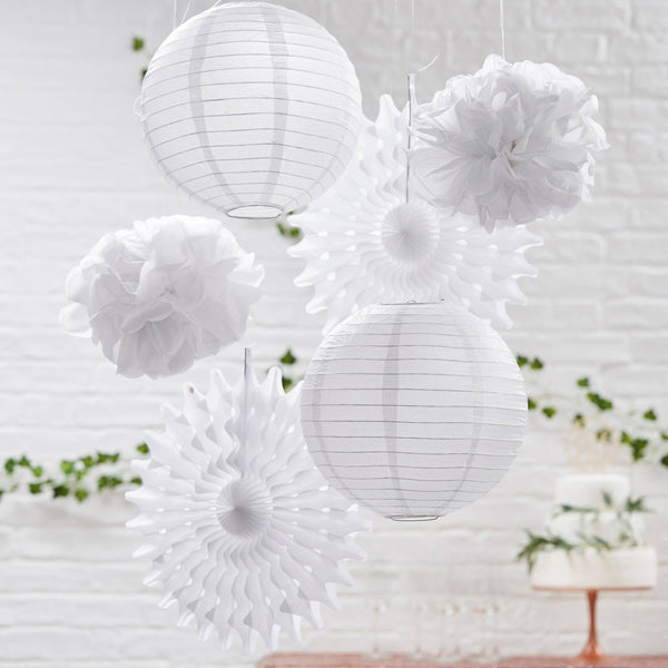 White Tissue Paper Hanging Decorations - Set of 6 - Ginger Ray