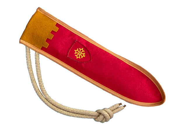 Red & Yellow Wooden Sword with Sheath and Belt - Occitan - Kalid Medieval