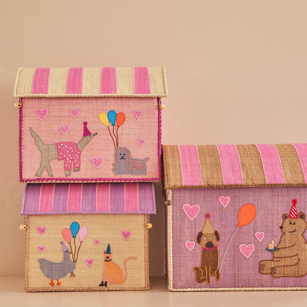 Soft Pink Party Animal Raffia Play & Toy Storage Baskets - Rice DK