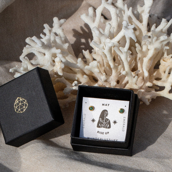 May Birthstone Stud Earrings, Emerald - Wanderlust Life