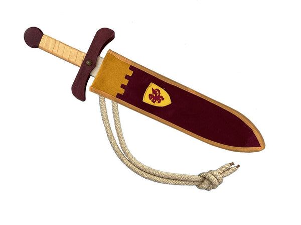 Burgundy & Yellow Wooden Sword with Sheath and Belt - Camelot - Kalid Medieval