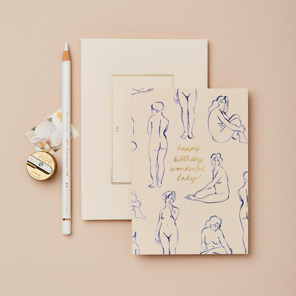 Blue Nudes 'Happy Birthday Wonderful Lady!' Card - Wanderlust Paper Co