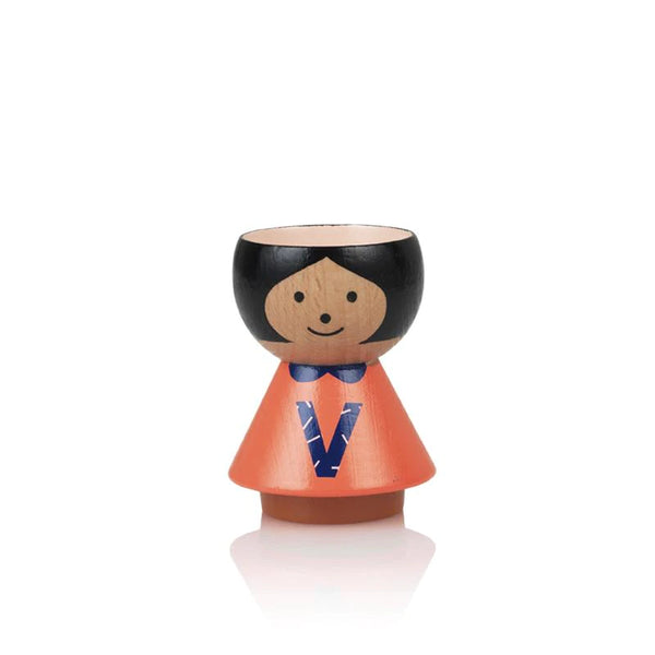 Girl Letter V - Bordfolk Alphabet Painted Wooden Eggcup - Lucie Kaas