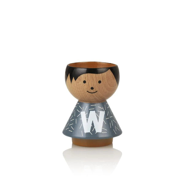 Boy Letter W - Bordfolk Alphabet Painted Wooden Eggcup - Lucie Kaas