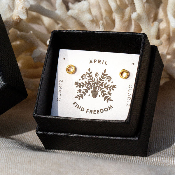April Clear Quartz Birthstone Stud Earrings - Wanderlust Life