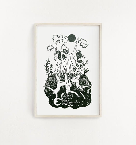 'We Dance in the Dark We Dance in the Light' Handmade Linocut Print - Prints by the Bay
