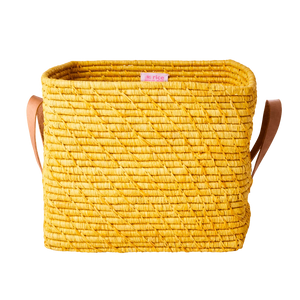 Yellow Square Raffia Basket - Rice DK