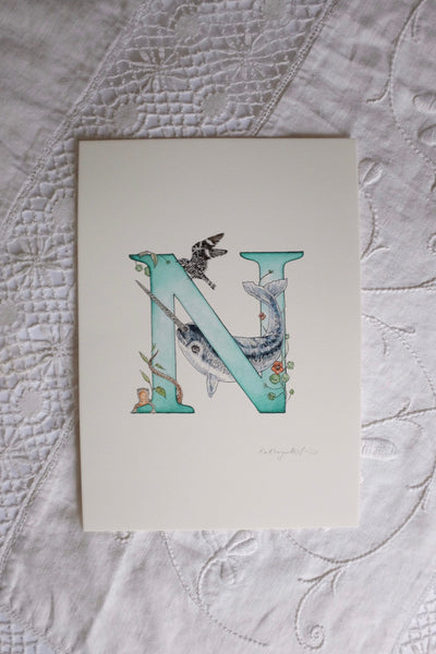 'N' Letter Print - A4 - Kathryn Pow Art