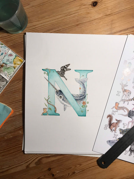 'N' Letter Print - A4 - Kathryn Pow Art