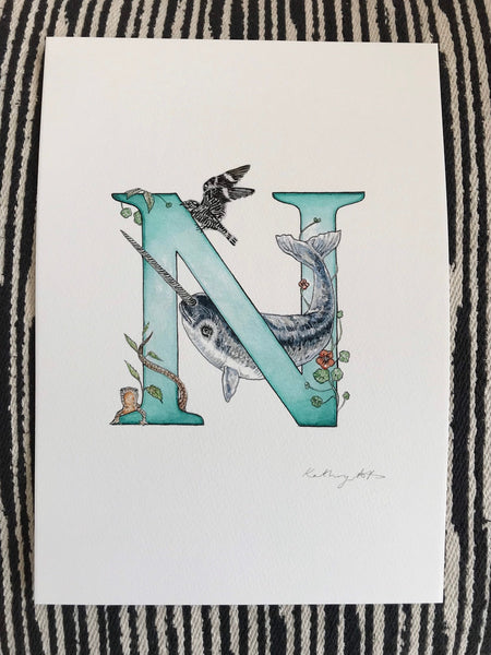 'N' Letter Print - A4 - Kathryn Pow Art