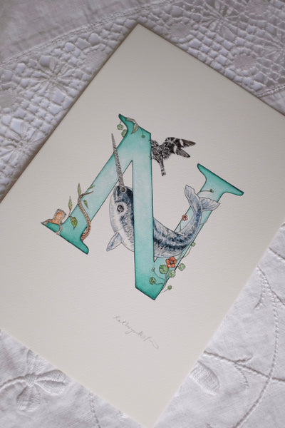 'N' Letter Print - A4 - Kathryn Pow Art