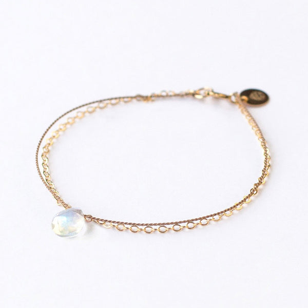 Gold & Silk Bracelet -  Rainbow Moonstone - Wanderlust Life