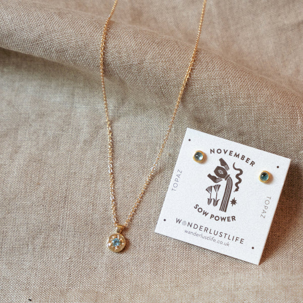 November Blue Topaz Birthstone Stud Earrings - Wanderlust Life