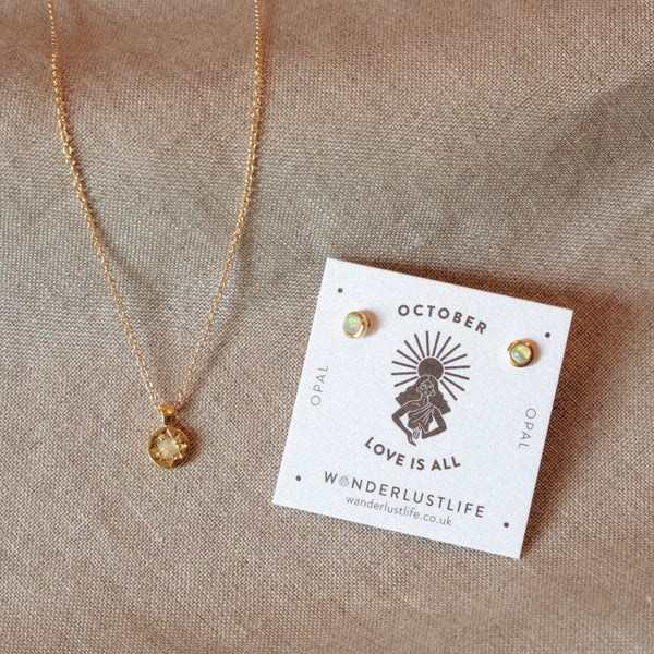 October Opal Birthstone Stud Earrings - Wanderlust Life