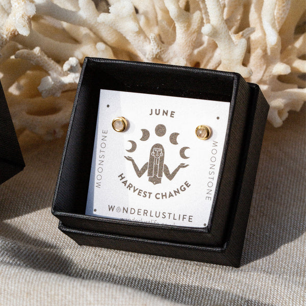 June Rainbow Moonstone Birthstone Stud Earrings - Wanderlust Life