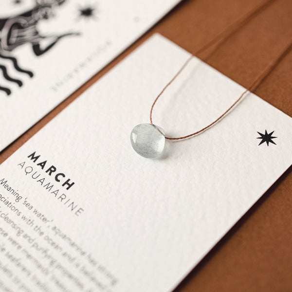 March Fine Cord Birthstone Necklace, Aquamarine - Wanderlust Life