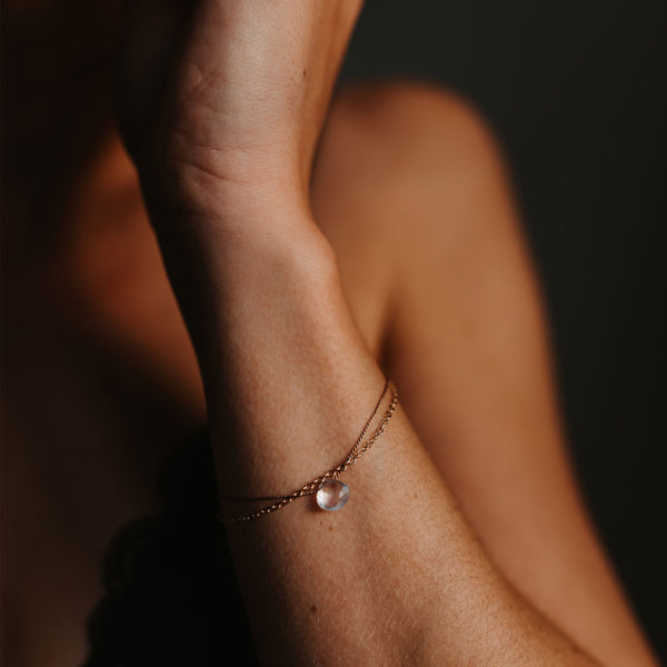 Gold & Silk Bracelet -  Rainbow Moonstone - Wanderlust Life