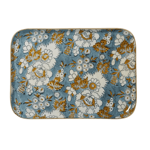 Large Vishnu Blue Bohemian Chic Tray With Enamelled Metal Flowers - Bonheur du Jour