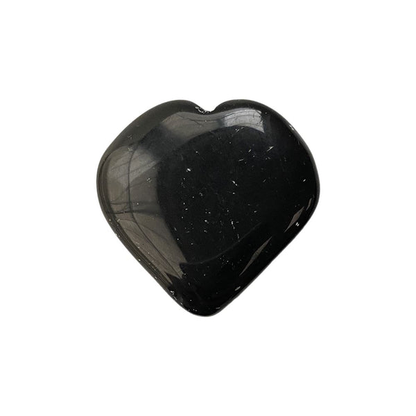 Black obsidian heart-shaped crystal on a white background