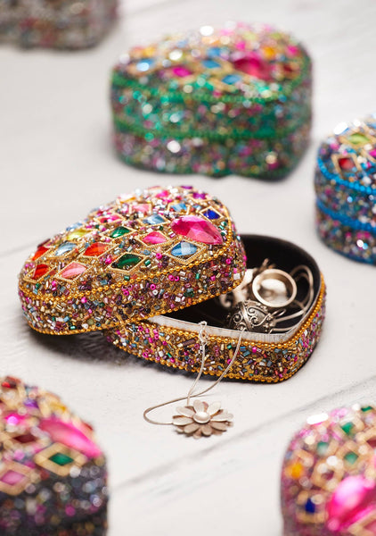 Heart Bead & Sequin Velvet Lined Trinket Box - Namaste