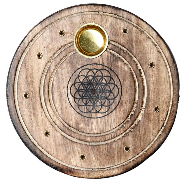 Mango Wood Flower of Life Ashcatcher Sticks & Cones Burner