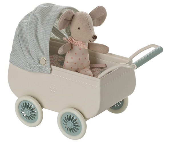 Mint Pram with Baby Mouse - Maileg