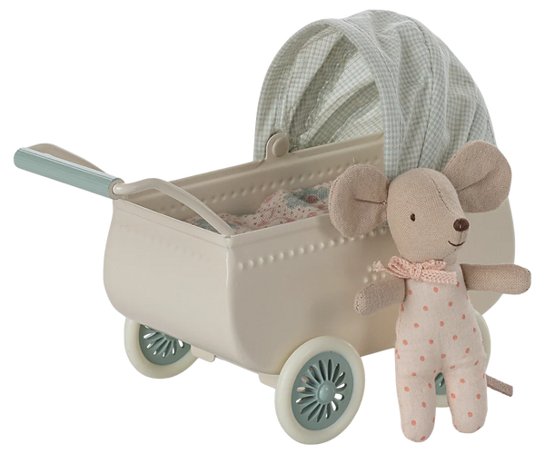 Mint Pram with Baby Mouse - Maileg