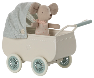 Mint Pram with Baby Mouse - Maileg