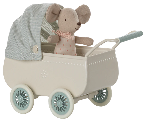 Mint Pram with Baby Mouse - Maileg