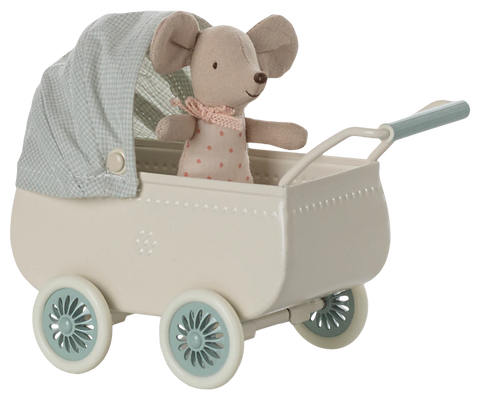 Mint Pram with Baby Mouse - Maileg