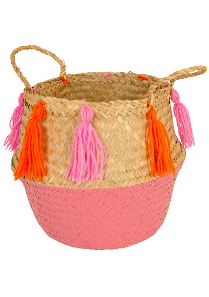 Pink Seagrass Basket With Tassels - Namaste
