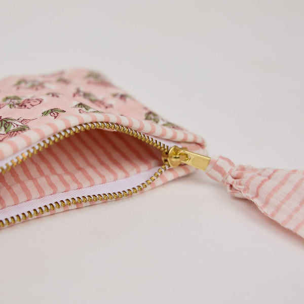 Small Floral Blush Organic Cotton Zipped Pouch - Paper Mirchi