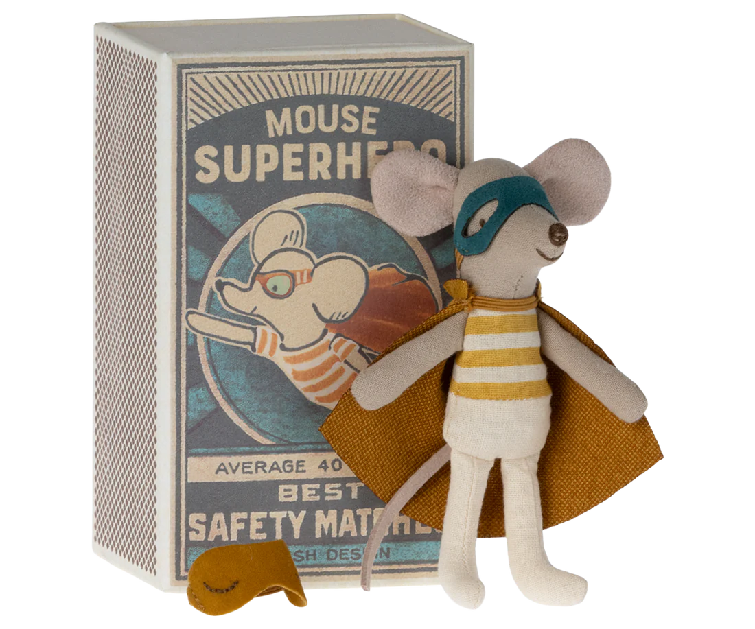 Super Hero Mouse,  Little Brother in Matchbox - Maileg