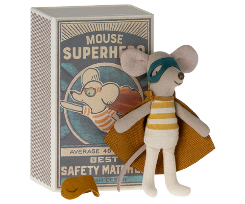 Super Hero Mouse,  Little Brother in Matchbox - Maileg