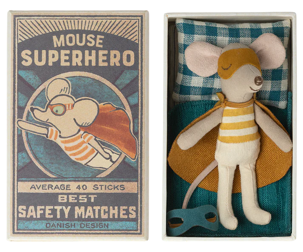 Super Hero Mouse,  Little Brother in Matchbox - Maileg