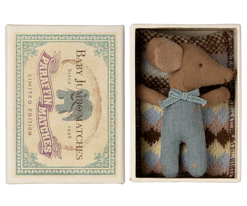 Blue Sleepy Wakey Baby Mouse in Matchbox - Maileg